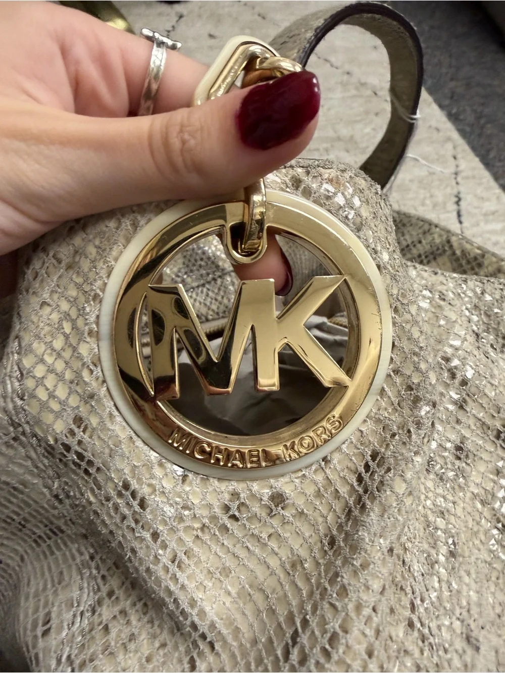 Michael Kors Python Embossed Leather Bag Cream Color